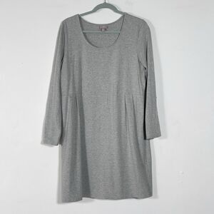 J. Jill Stretch Jersey Pleated Midi Dress Womens Sz PL Gray Roll Tab Sleeves